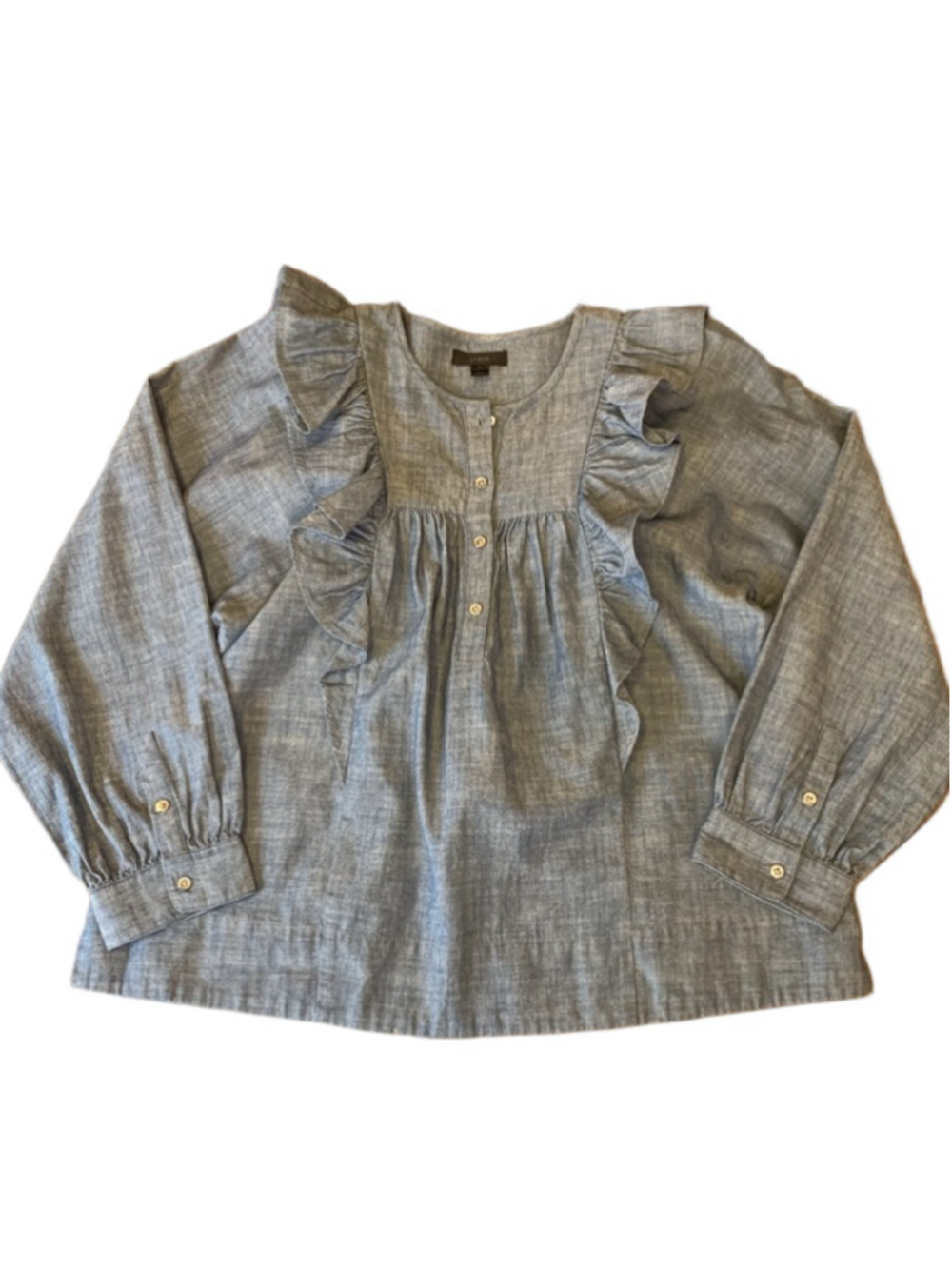 J.Crew Top 4 Chambray/ Blue Button down Ruffle Front